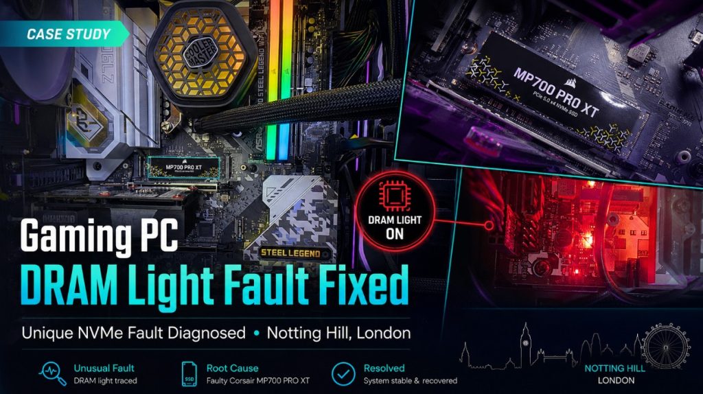 Gaming PC DRAM Light Fault Fixed for a Customer in Notting Hill, London